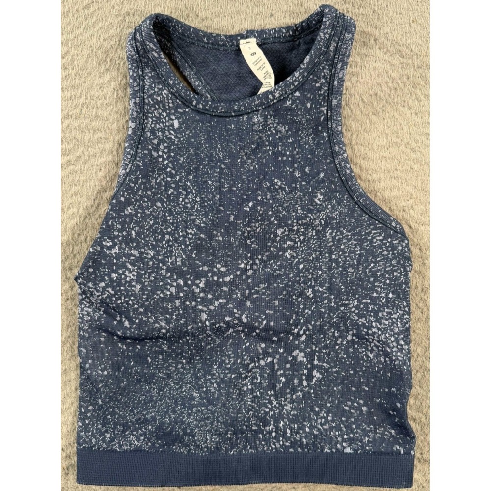 Lululemon Ebb to Street Racerback Crop Tank Top‎ Womens 2 Distorted Noise Blue